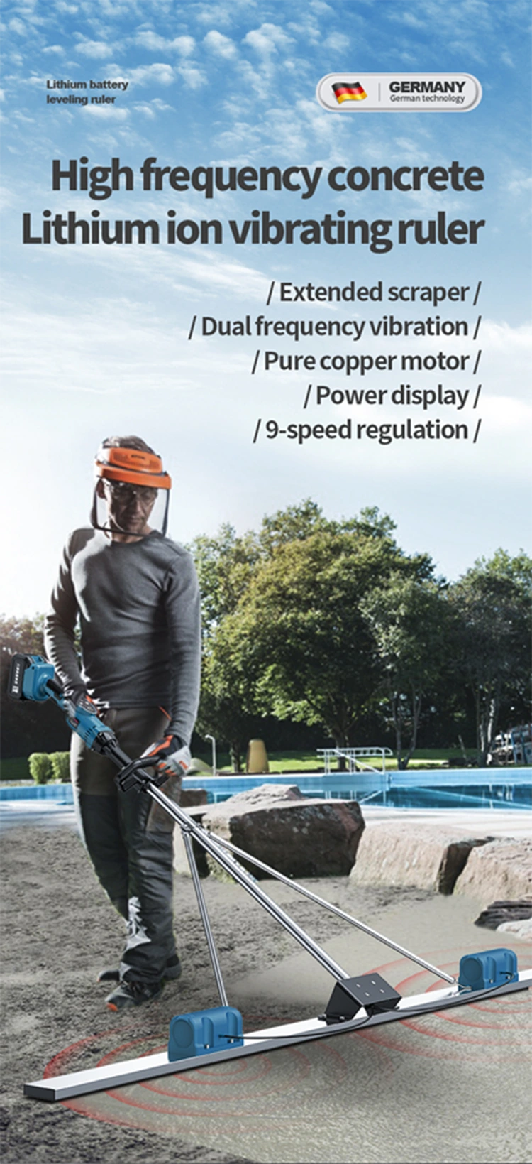 Power Display Electric Screed Concrete Level Vibrator